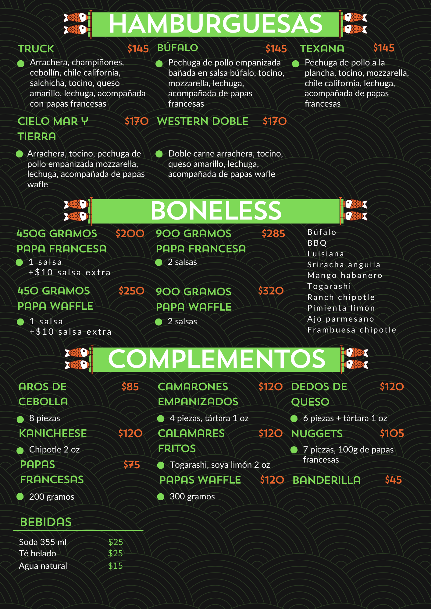 Charolas de sushi menu
